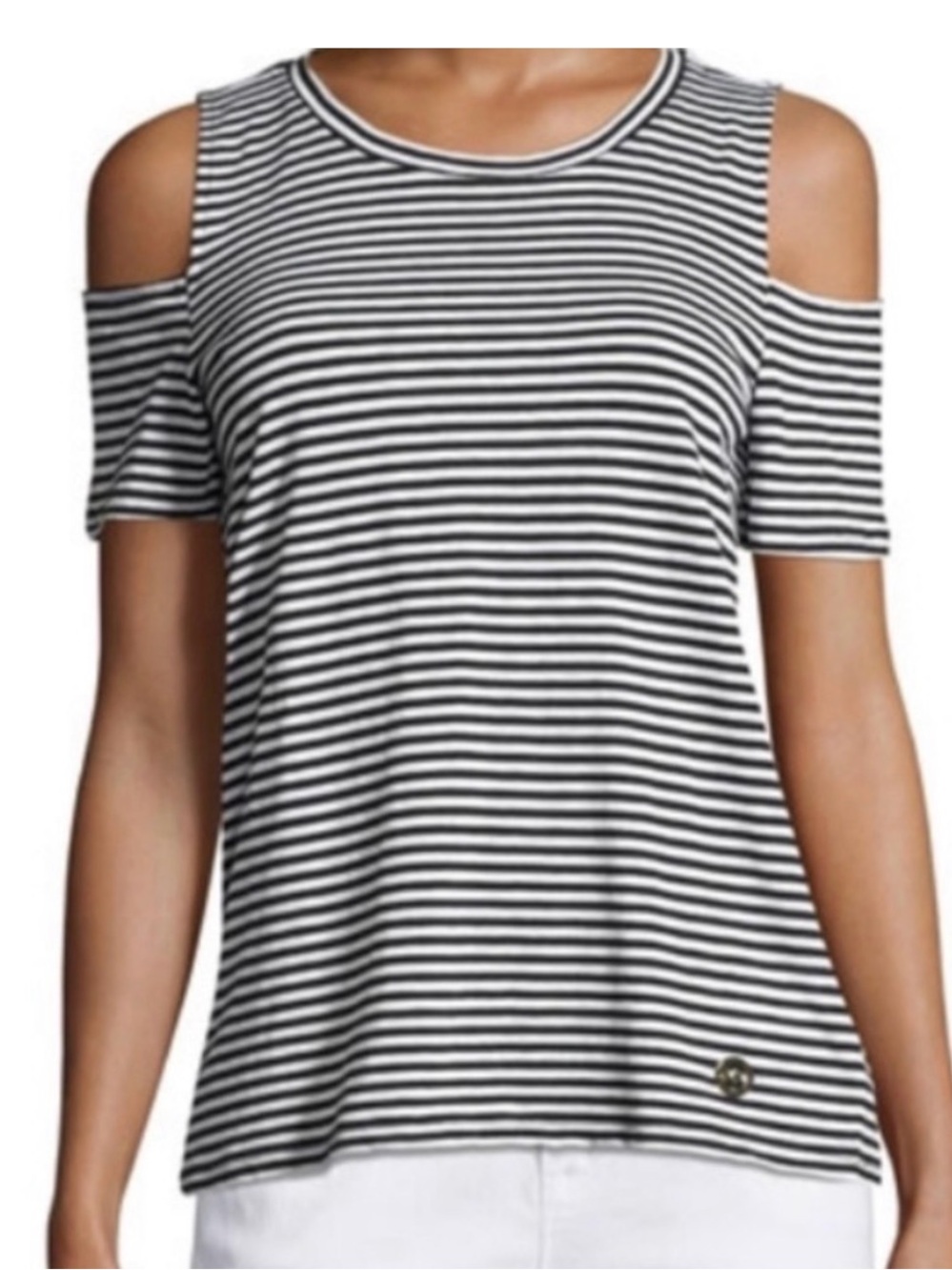 MICHAEL Michael Kors Black and beige Striped Cold-Shoulder Tank